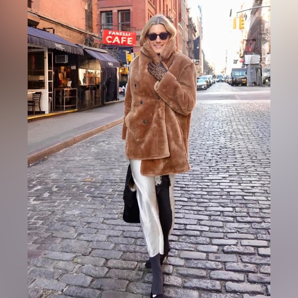 J. Crew Faux Fur Pea Coat Brown S